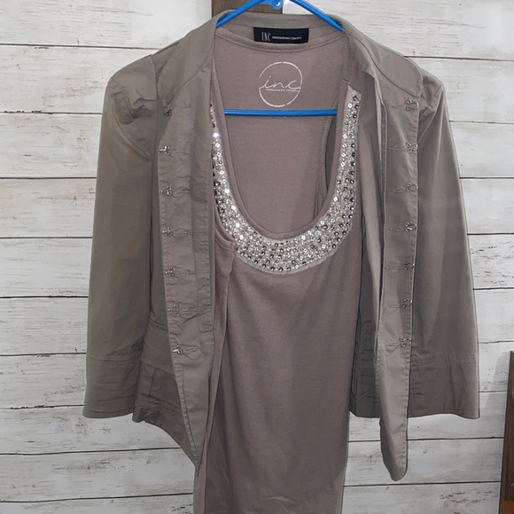 INC International Concepts Tops - INC International Concepts Taupe Embellished Tank with Matching Taupe Jacket